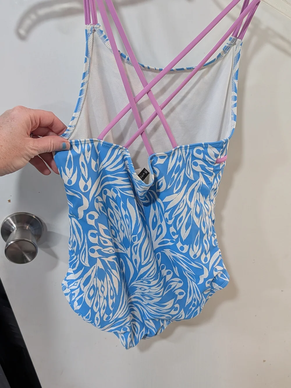 Spyder Girls Blue & White One-Piece Swimsuit with Pink Straps